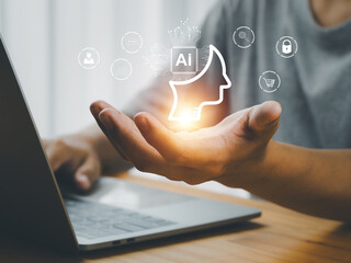Wall Mural - business ai, online business data analysis technology helps solve work problems future development o
