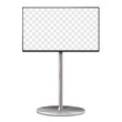 © ann_ounce - Trade show pop video TV stand front view vector mock-up. Tradeshow exhibition LCD monitor display mockup. Television set on metal frame base. Template for design