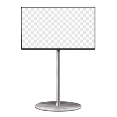 Wall Mural - Trade show pop video TV stand front view vector mock-up. Tradeshow exhibition LCD monitor display mockup. Television set on metal frame base. Template for design