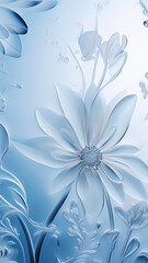 Wall Mural - Elegant background of frozen flowers in ice, concept of cryotherapy for skin care. Delicate texture. Frosty beautiful natural winter or spring background.