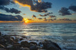 seashore with dramatic clouds at sunset in Haifa