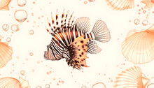 A Pattern Drawing With A Lionfish. Simple Drawing With A Maritime Motif.