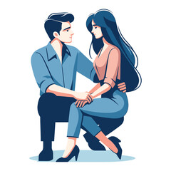 Romantic couple lovers vector illustration, Happy young male female couple together, wife and husband loving relationships. Flat design illustration isolated on white background