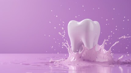  A tooth with splash on purple pastel background or dental care background
