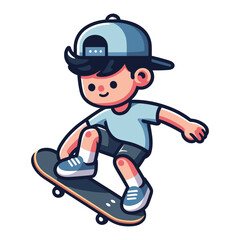 Wall Mural - happy cute little kid boy playing skateboard vector illustration, boy skater design template isolated on white background