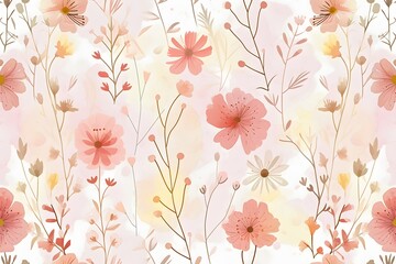 Wall Mural - pastel-themed digital paper with delicate floral illustrations