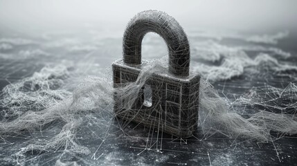 Poster - Having a lock on a white background. Abstract 3d wireframe lock illustration or background that can be used to illustrate security, safes, privacy, or another concept.