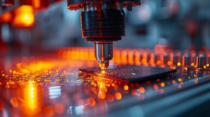 Aufkleber - In this close-up, a silicon die is extracted from a semiconductor wafer and attached to the substrate using a pick-and-place machine at a semiconductor manufacturing facility.