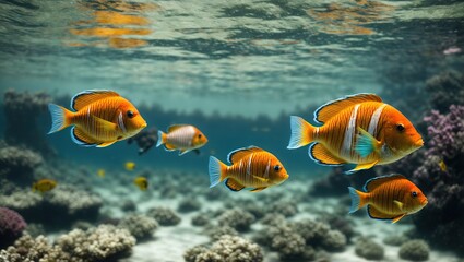 Wall Mural - Colorful tropical fish swimming in ocean