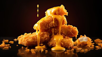 Canvas Print - crispy nuggets with cheddar sauce color orange