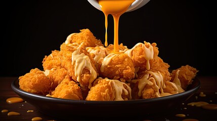 Wall Mural - crispy nuggets with cheddar sauce color orange