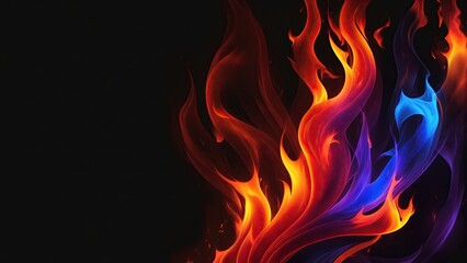 Colorful fire and flames with a black background