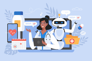 Wall Mural - artificial intelligence in medicine business concept. modern vector illustration of doctor using ai 