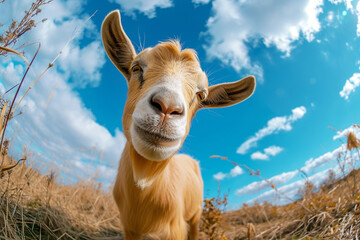 Canvas Print - Sheep under the blue sky and white clouds