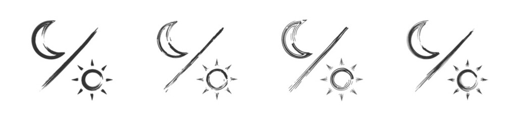 Sun and moon hand drawn icon set. Vector illustration