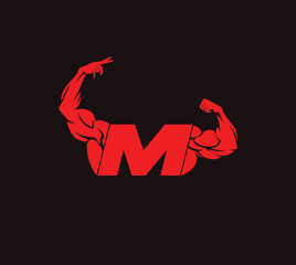 Wall Mural - Fitness Gym logo with letter M, bicep flex logo, gym and fitness logo, design, emblem and icon