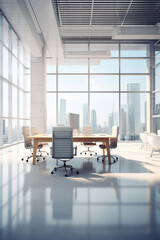 bright and clean modern office interior with panoramic windows, contemporary furniture and stylish d