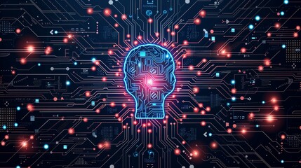 Aufkleber - A circuit line style for artificial intelligence. A smart network digital technology. An AI. Vector illustration.