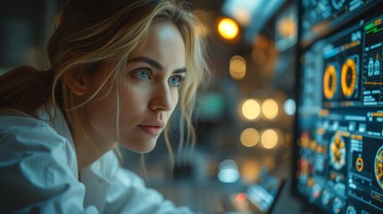 Leinwandbilder - An engineer discusses Industry 4.0 with an operator who controls a production line, uses a computer, and displays AI and machine learning to enhance manufacturing processes