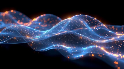 Aufkleber - An abstract wave shape on a low-polygonal triangular background for cyberspace, big data, metaverse, network security, data transfer on a dark blue abstract cyberspace background.