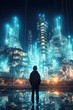 © goami - person standing by futuristic power plant station at night