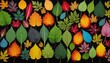 Illustration of different colored plant leaves lined up next to each other in different shapes and sizes - ai generated