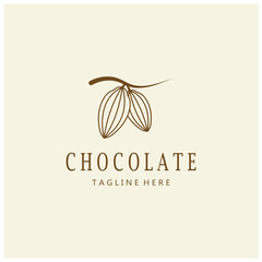 Poster - cocoa logo,cocoa bean,cocoa tree,cocoa branches and leaves,chocolate mix on white background,vintage,modern,simple,minimalist icon illustration template design vector