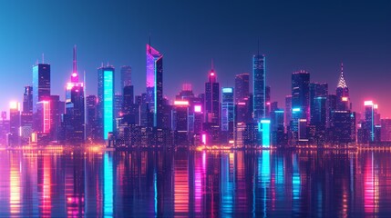 Poster - A neon cityscape, with vibrant skyscrapers illuminating the night in a futuristic metropolis