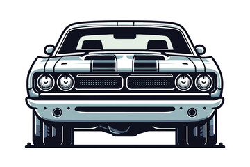 Vintage American muscle car vector illustration, classic retro custom muscle car design template isolated on white background