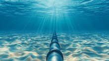 Subsea Oil And Gas Pipeline  Underwater Metal Conduit For Transport In Blue Ocean