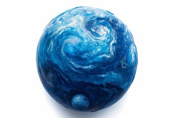 Poster - Realistic portrayal of Neptune, the ice giant, showcasing its deep blue hues and stormy atmosphere against a clean white background Generative AI