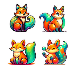 Gradient Vibrant Color Cartoon Foxes