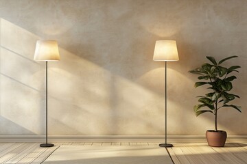 Rustic Wall Decor: Three Illuminated Lamps in Beige Room