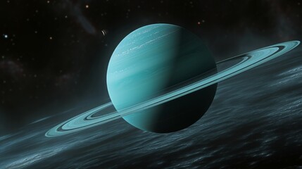 Poster - Conceptual image of Uranus, showcasing its pale blue-green coloration and rings from a unique angle Generative AI