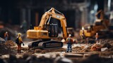 Fototapeta  - Construction site with a builder guiding heavy machinery, directing operations, safety protocols in place Generative AI