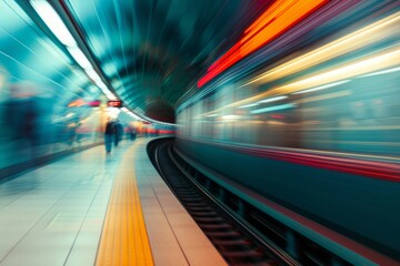 photo blurry, speed tunnel effect. This is a scene from a metro station