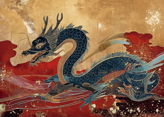 Wall Mural - Chinese symbols the dragon on red background for Chinese New Year, Chinese auspicious symbol