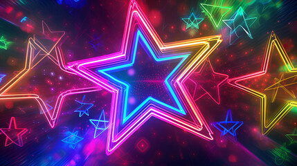 Wall Mural - big neon stars using electric colors and crp circle patterns to convey intellectual depth