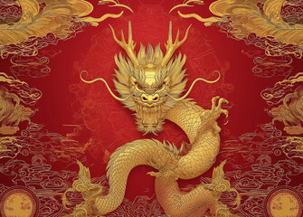 Wall Mural - Chinese folklore Dragon Background. Dragon is the symbol of the new year of wellbeing and prosperity