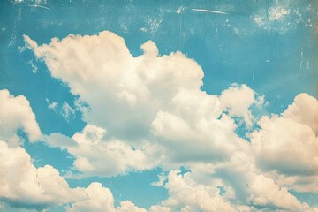 retro sky pattern on old paper texture. raster halftone vintage clouds.