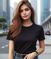 Canvas Print - Design mock-up Girl flaunts a chic black tee