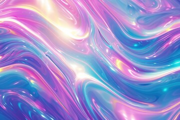 Wall Mural - Holographic neon abstract with pastel color waves.
