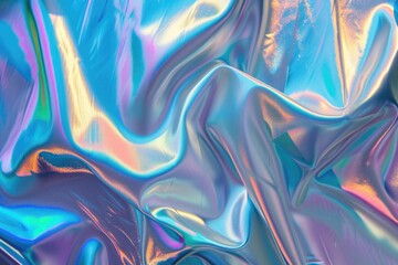 Wall Mural - holographic style texture background reflective fabric light blue multicolored iridescent