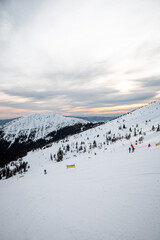 Landscape of snowy mountains with beautifull sky in the background