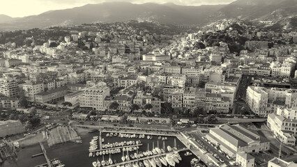 Poster - Sanremo, Italy. Aerial view of city port and skyline