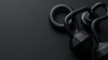 3d Realistic Banner With Dumbbells And Kettlebell Isolated On Black Background. Vector Illustration