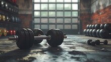 3D Render - Dumbbells And Weight Discs In The Gym - Two Dumbbells