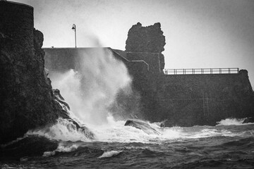 Wall Mural - storm over the sea, riptide, natural pool of ponta do sol, madeira, dramatic, black and white