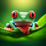 Fototapeta Zwierzęta - Realistic image of Red-eyed frog, which lives in tropical forests. AI generated