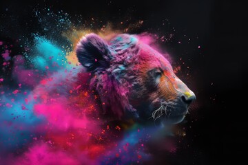 Wall Mural - Animal and holi powder explosion of colours